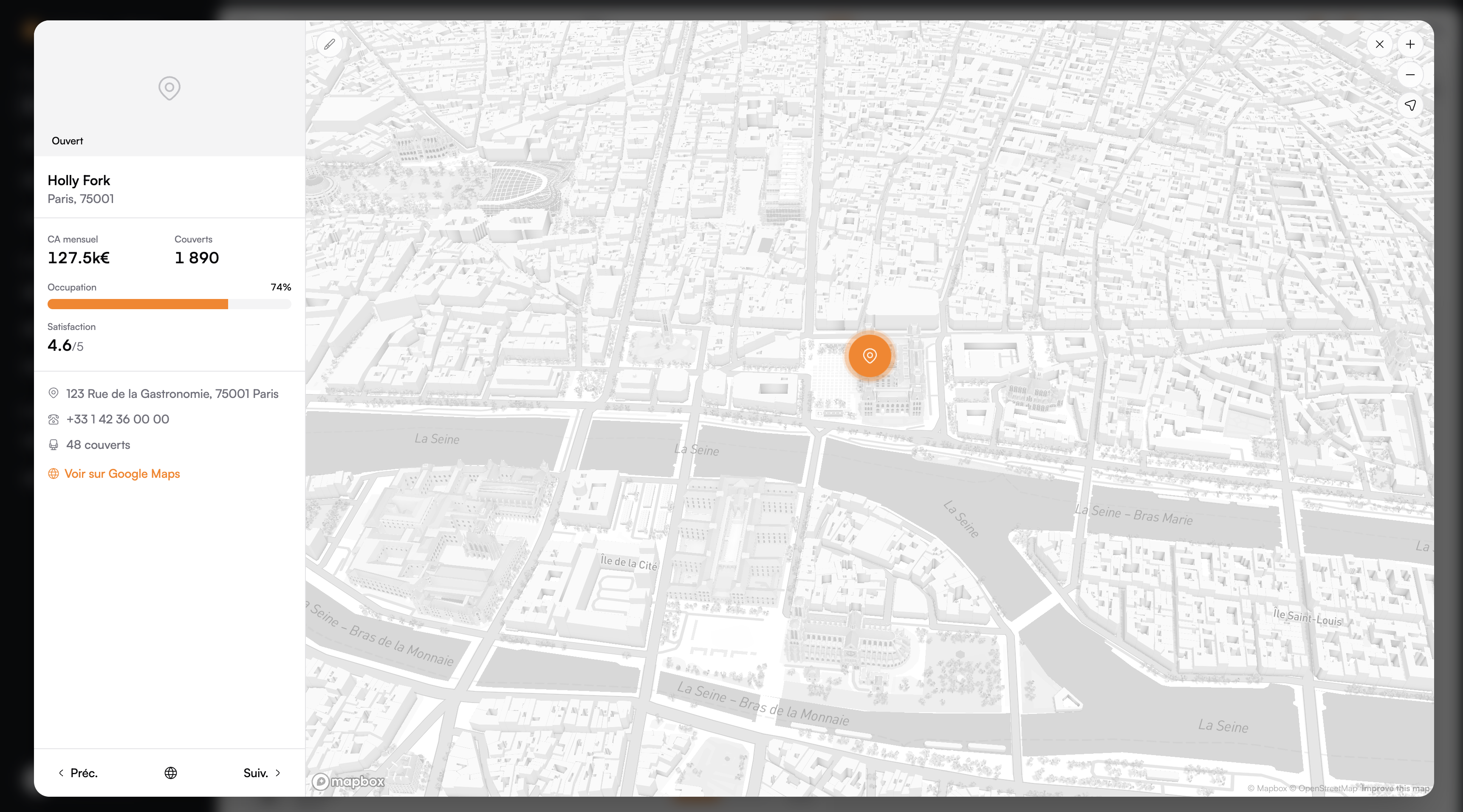 Carte de l'établissement